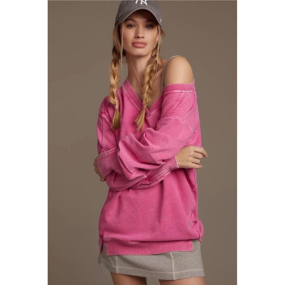 Daily Practice Anthropologie Long sleeve Batwing Pullover Dress Pink Cutout Back